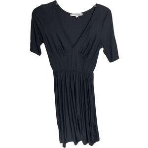 The Vanity Room Midi Dress Women Size S Black V-Neck LBD Minimalist Made in USA